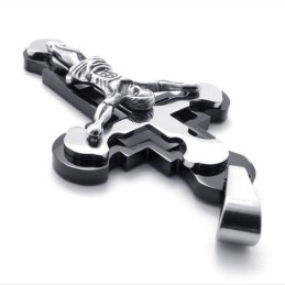 Pendentif Croix Jésus En Titane Noir