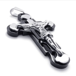 Pendentif Croix Jésus En Titane Noir