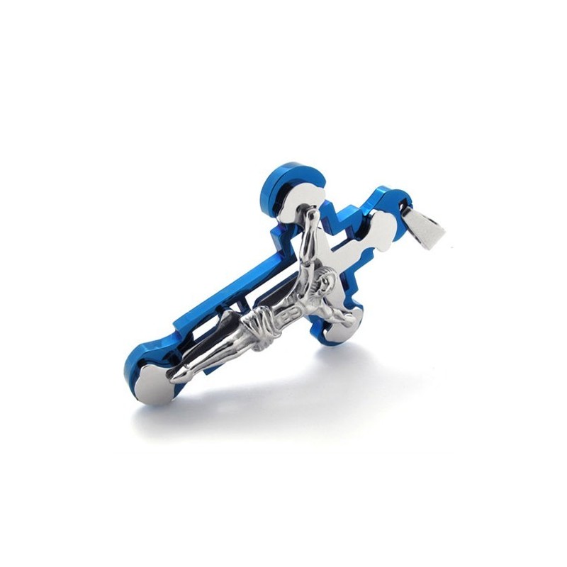 Pendentif Croix Jésus En Titane Bleu Pendentif Croix Jésus En Titane Bleu
