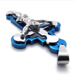 Pendentif Croix Jésus En Titane Bleu