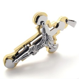 Pendentif Croix Jésus En Titane Doré