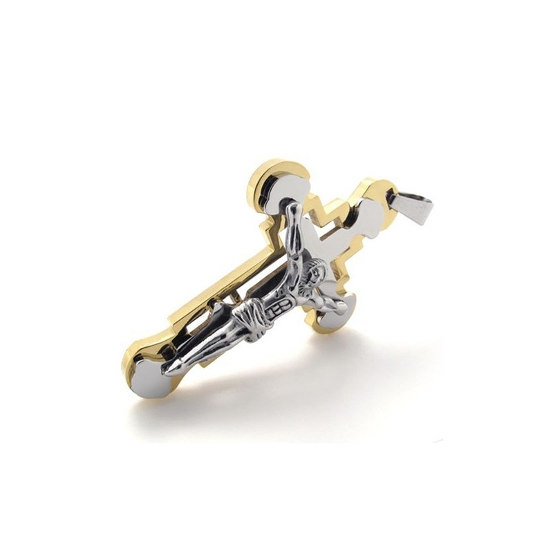 Pendentif Croix Jésus En Titane Doré