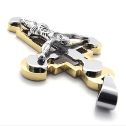 Pendentif Croix Jésus En Titane Doré