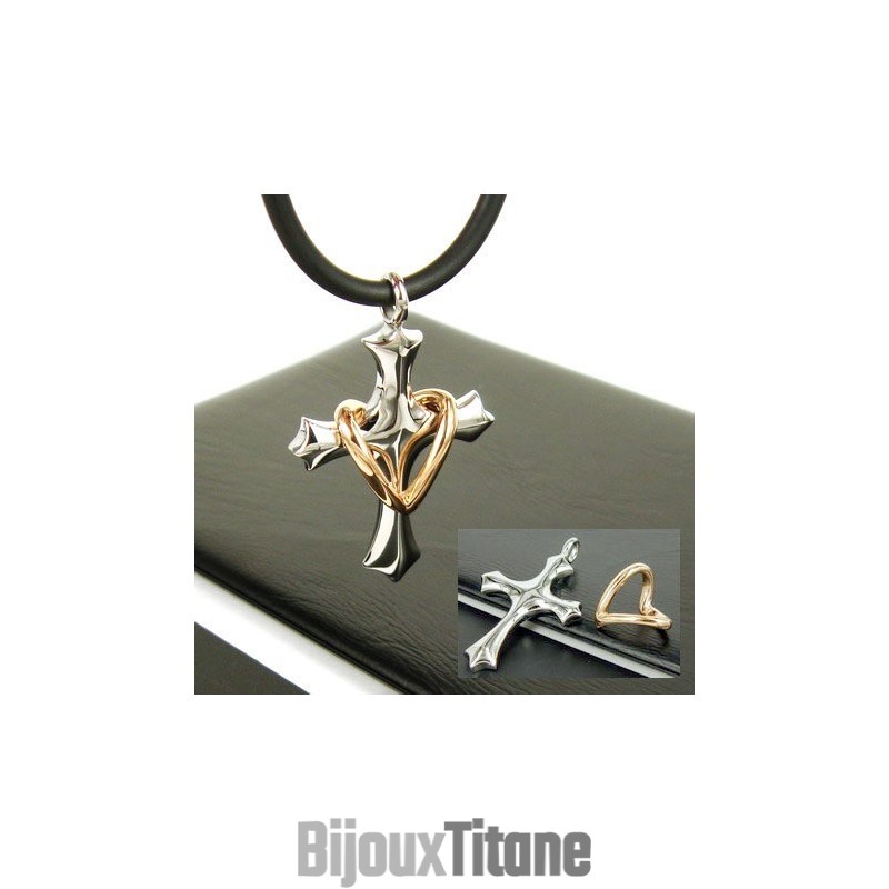 Pendentif Croix Cœur Homme En Titane Pur Sans Chaîne Pendentif Croix Cœur Homme En Titane Pur Sans Chaîne