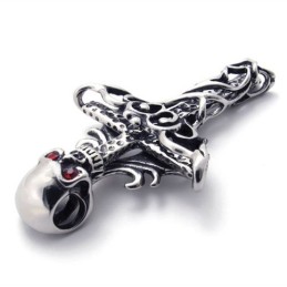 Pendentif En Titane Avec Tête De Mort En Croix Et Diamant Rouge