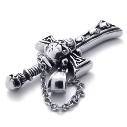 Pendentif Croix En Titane Avec Tête De Mort Et Poignard