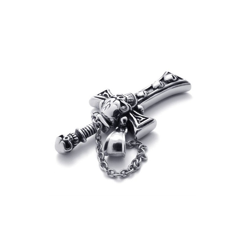 Pendentif Croix En Titane Avec Tête De Mort Et Poignard Pendentif Croix En Titane Avec Tête De Mort Et Poignard