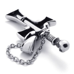 Pendentif Croix En Titane Avec Tête De Mort Et Poignard