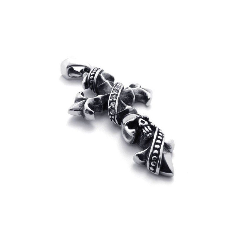 Pendentif Croix En Titane Avec Tête De Mort