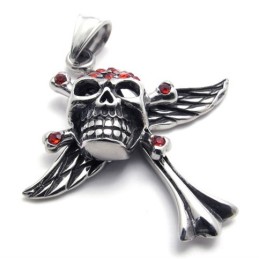Pendentif En Titane Avec Croix Et Tête De Mort Et Diamant Rouge