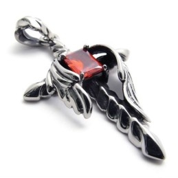 Pendentif En Titane Avec Croix Et Diamant Rouge