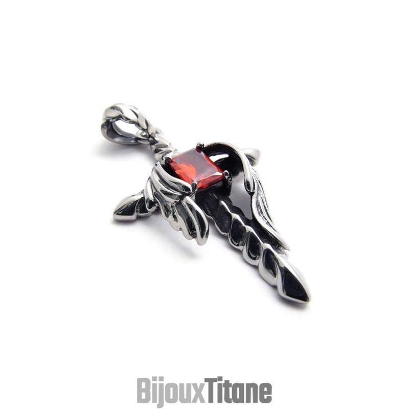 Pendentif En Titane Avec Croix Et Diamant Rouge Pendentif En Titane Avec Croix Et Diamant Rouge
