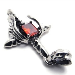 Pendentif En Titane Avec Croix Et Diamant Rouge