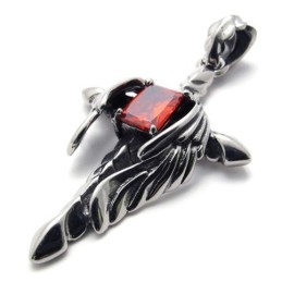 Pendentif En Titane Avec Croix Et Diamant Rouge