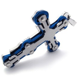 Pendentif Croix En Titane Bleu