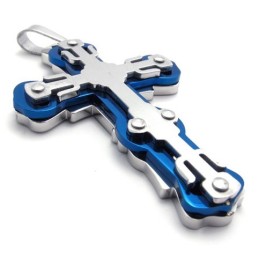 Pendentif Croix En Titane Bleu