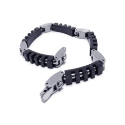 Bracelet À Breloques En Titane Pur Noir Et Argent Pour Homme Et Garçon