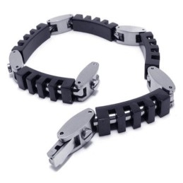 Bracelet À Breloques En Titane Pur Noir Et Argent Pour Homme Et Garçon