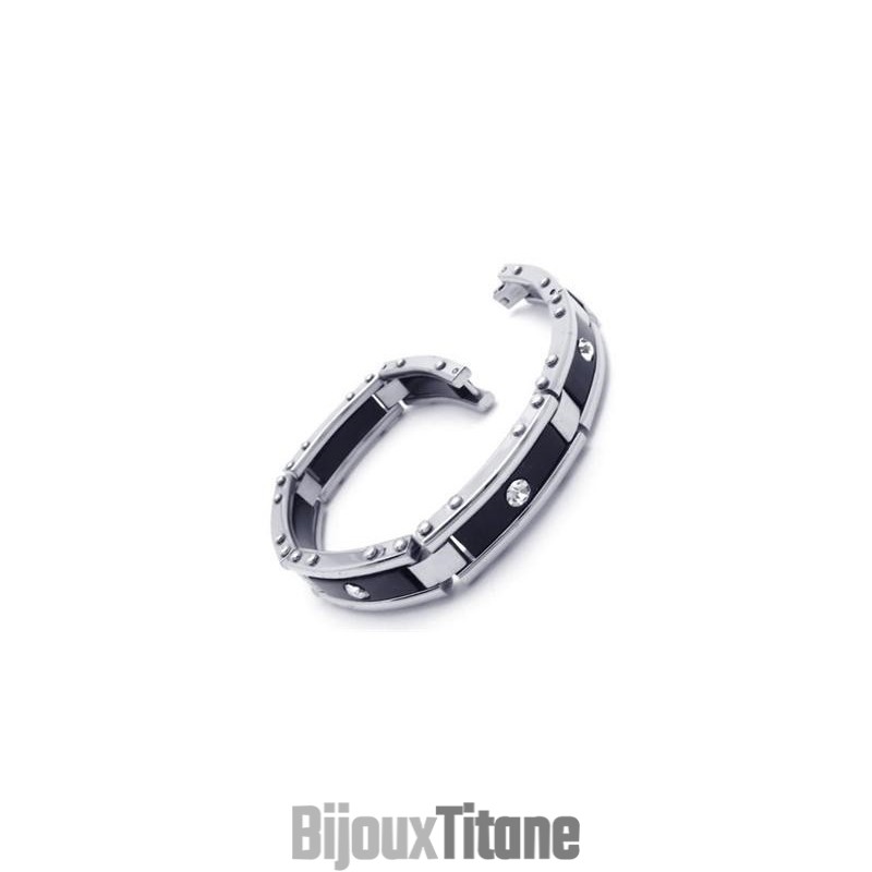 Bracelet En Caoutchouc Noir Et Argent Pour Homme, En Titane Pur Bracelet En Caoutchouc Noir Et Argent Pour Homme, En Titane Pur