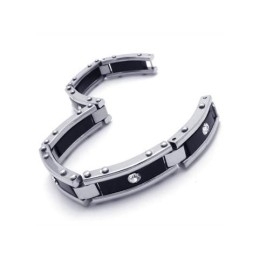 Bracelet En Caoutchouc Noir Et Argent Pour Homme, En Titane Pur