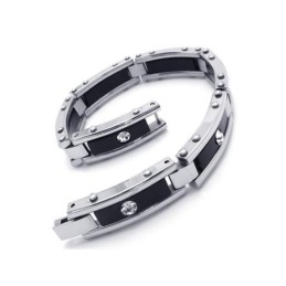 Bracelet En Caoutchouc Noir Et Argent Pour Homme, En Titane Pur