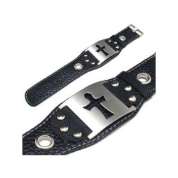 Bracelet Jonc En Cuir Et Titane Pur Pour Homme Et Garçon, Avec Croix