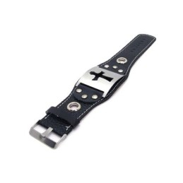 Bracelet Jonc En Cuir Et Titane Pur Pour Homme Et Garçon, Avec Croix