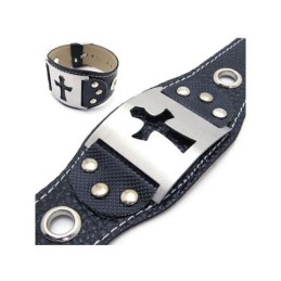 Bracelet Jonc En Cuir Et Titane Pur Pour Homme Et Garçon, Avec Croix