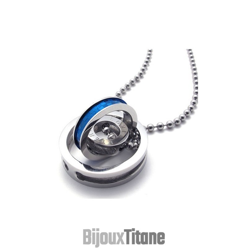Pendentif En Titane À Anneaux Multiples Avec Accents Bleus Pendentif En Titane À Anneaux Multiples Avec Accents Bleus