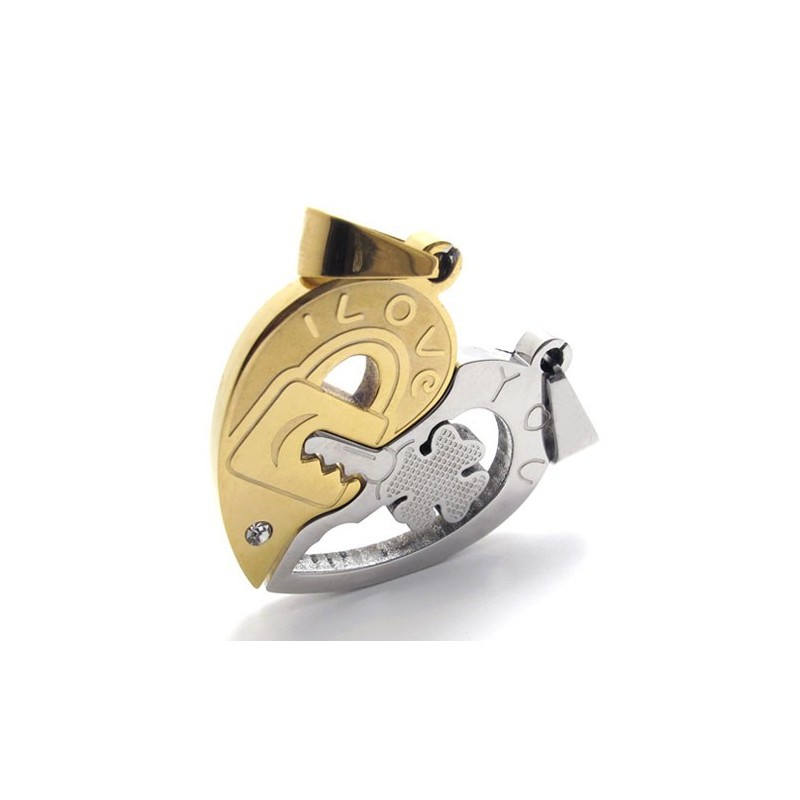 Pendentif En Titane Avec Accents Dorés Pour Amoureux