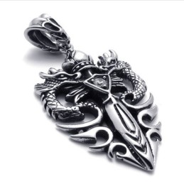 Pendentif En Titane Avec Dague À Deux Dragons
