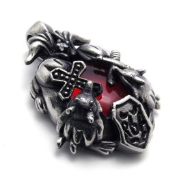 Pendentif Croix En Titane Avec Gemme Rouge