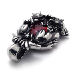 Pendentif Croix En Titane Avec Gemme Rouge