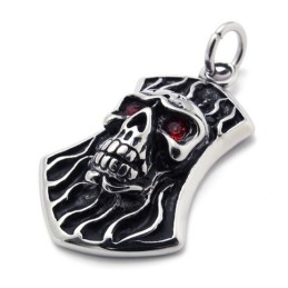 Pendentif En Titane Avec Tête De Mort Et Diamant Rouge