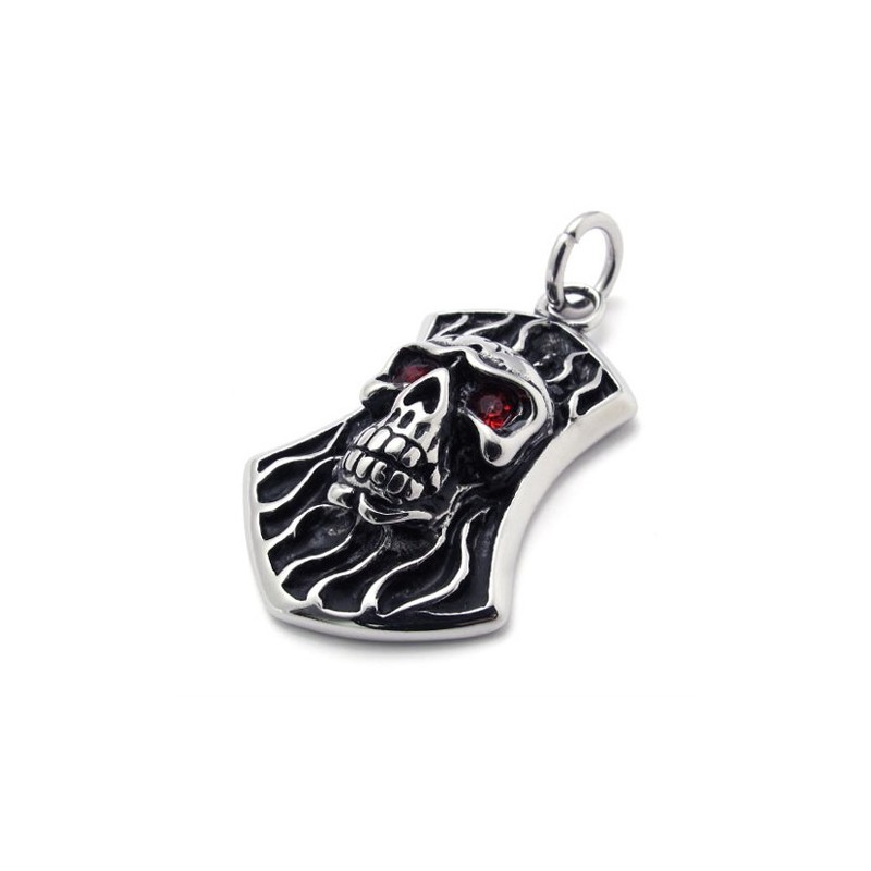 Pendentif En Titane Avec Tête De Mort Et Diamant Rouge Pendentif En Titane Avec Tête De Mort Et Diamant Rouge