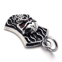 Pendentif En Titane Avec Tête De Mort Et Diamant Rouge