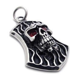 Pendentif En Titane Avec Tête De Mort Et Diamant Rouge