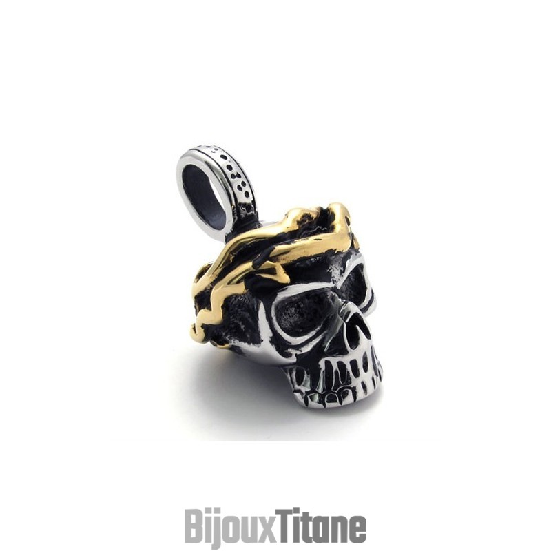 Pendentif Tête De Mort En Titane Avec Accents Dorés Pendentif Tête De Mort En Titane Avec Accents Dorés