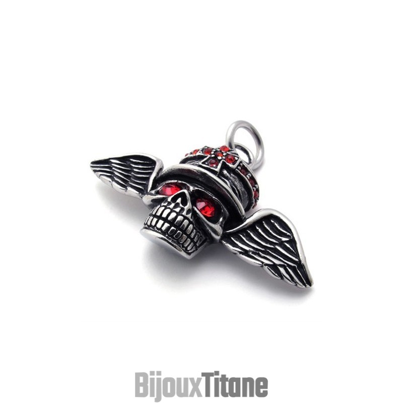 Pendentif En Titane Avec Tête De Mort Et Ailes En Diamant Rouge Pendentif En Titane Avec Tête De Mort Et Ailes En Diamant Rouge