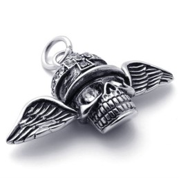 Pendentif En Titane Avec Diamants Et Tête De Mort En Forme D'Ailes