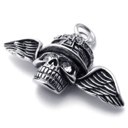 Pendentif En Titane Avec Diamants Et Tête De Mort En Forme D'Ailes