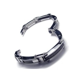 Bracelet À Breloques En Titane Pur Noir Et Argent Pour Homme Et Garçon