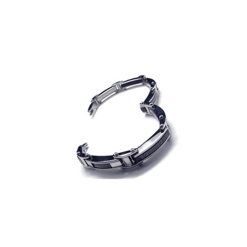 Bracelet À Breloques En Titane Pur Noir Et Argent Pour Homme Et Garçon