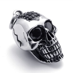 Pendentif En Titane Avec Tête De Mort En Diamant Noir