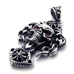 Pendentif En Titane Avec Tête De Mort Et Diamant Rouge