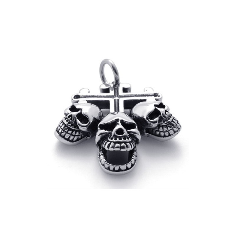 Pendentif Croix En Titane Avec Tête De Mort Pendentif Croix En Titane Avec Tête De Mort