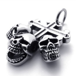 Pendentif Croix En Titane Avec Tête De Mort