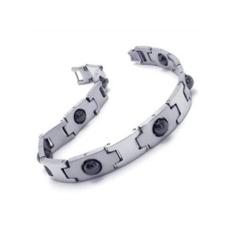 Bracelet Magnétique En Titane Pur Pour Homme, Argent Et Noir