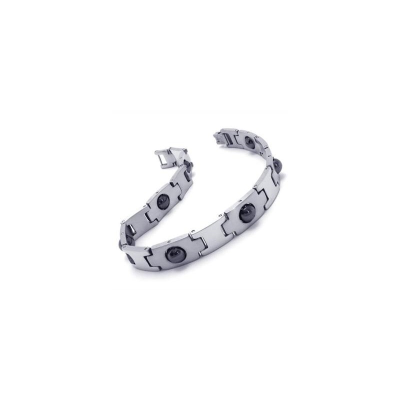 Bracelet Magnétique En Titane Pur Pour Homme, Argent Et Noir Bracelet Magnétique En Titane Pur Pour Homme, Argent Et Noir