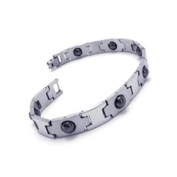 Bracelet Magnétique En Titane Pur Pour Homme, Argent Et Noir